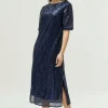 Vestido midi de lentejuelas azul-COMPAÑIAFANTASTICA Flash Sale