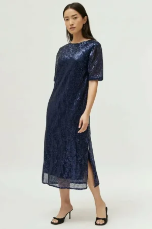 Vestido midi de lentejuelas azul-COMPAÑIAFANTASTICA Flash Sale