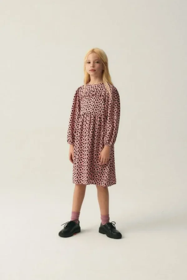 Vestido midi de niña con volantes y estampado de lunares rosa-MINI Discount