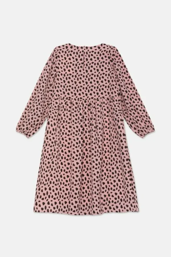 Vestido midi de niña con volantes y estampado de lunares rosa-MINI Discount