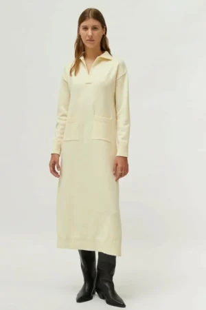 Vestido midi de punto con cuello polo blanco-COMPAÑIAFANTASTICA Outlet