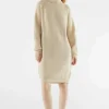Vestido midi de punto con cuello vuelto beige-COMPAÑIAFANTASTICA Online