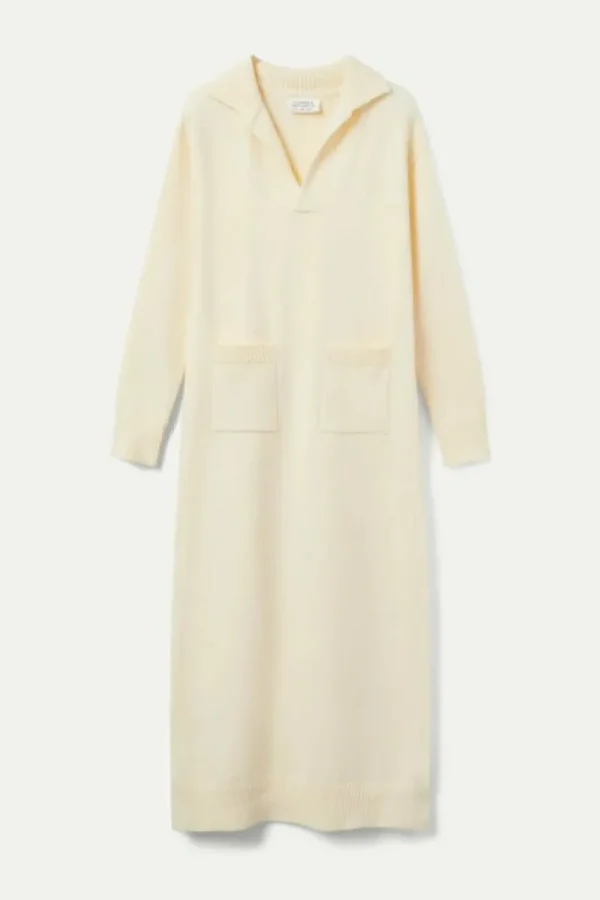 Vestido midi de punto con cuello polo blanco-COMPAÑIAFANTASTICA Outlet