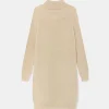 Vestido midi de punto con cuello vuelto beige-COMPAÑIAFANTASTICA Online