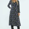 Vestido midi en viscosa LENZING™ ECOVERO™ con estampado floral azul-COMPAÑIAFANTASTICA Cheap