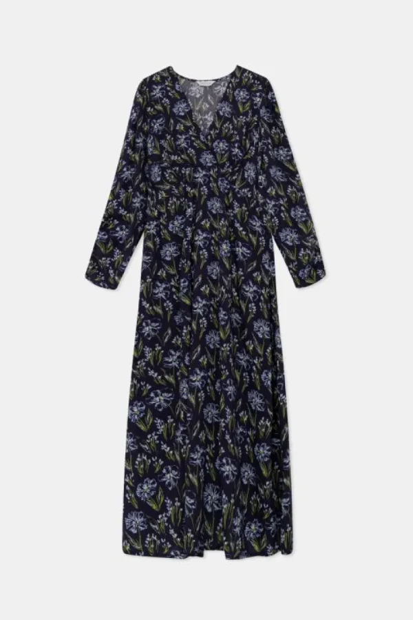 Vestido midi en viscosa LENZING™ ECOVERO™ con estampado floral azul-COMPAÑIAFANTASTICA Cheap