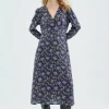 Vestido midi en viscosa LENZING™ ECOVERO™ con estampado floral azul-COMPAÑIAFANTASTICA Cheap