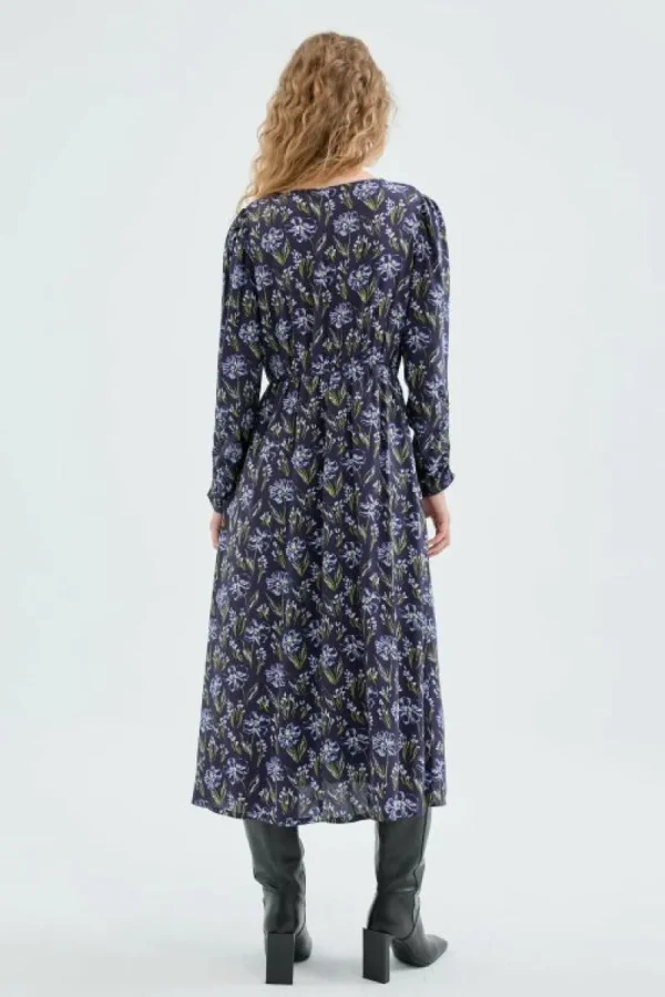 Vestido midi en viscosa LENZING™ ECOVERO™ con estampado floral azul-COMPAÑIAFANTASTICA Cheap