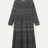 Vestido midi estampado de rayas negro-COMPAÑIAFANTASTICA Discount
