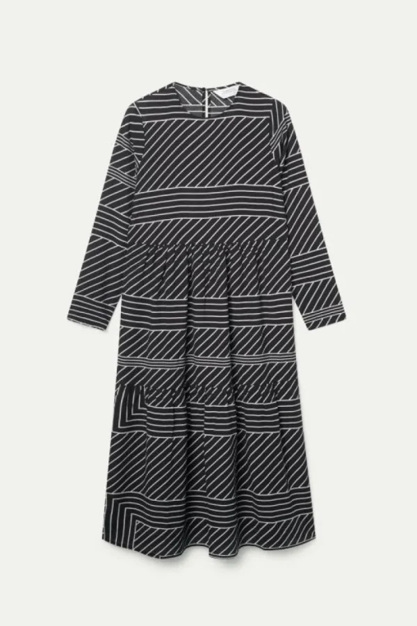 Vestido midi estampado de rayas negro-COMPAÑIAFANTASTICA Discount
