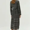 Vestido midi estampado de rayas negro-COMPAÑIAFANTASTICA Discount