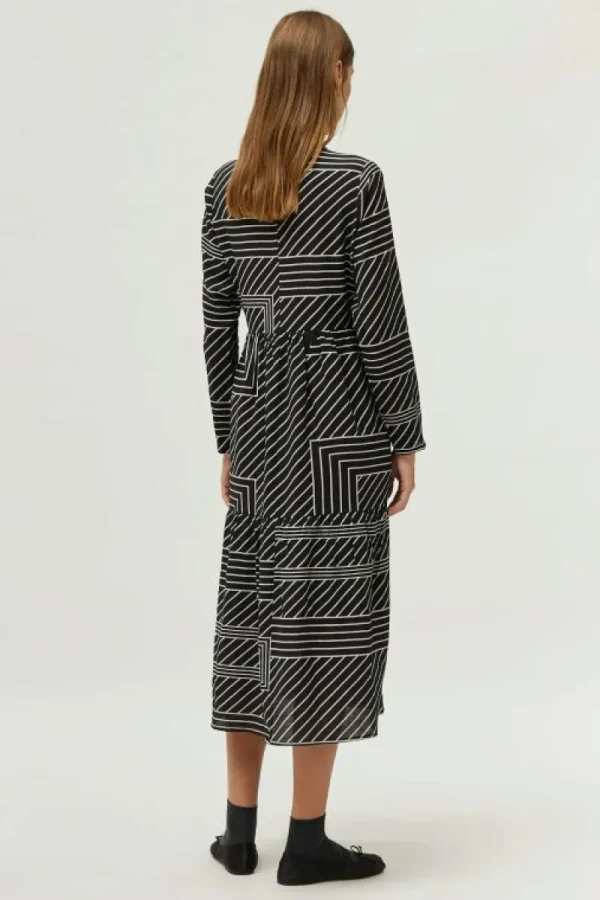 Vestido midi estampado de rayas negro-COMPAÑIAFANTASTICA Discount