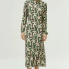 Vestido midi estampado geométrico verde-COMPAÑIAFANTASTICA Online