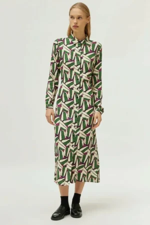 Vestido midi estampado geométrico verde-COMPAÑIAFANTASTICA Online