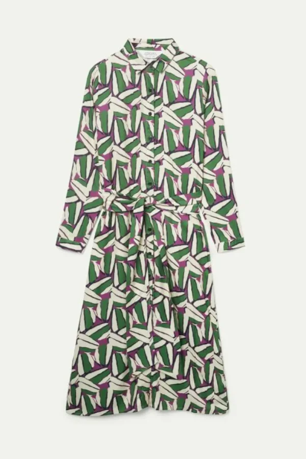 Vestido midi estampado geométrico verde-COMPAÑIAFANTASTICA Online
