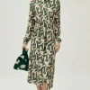Vestido midi estampado geométrico verde-COMPAÑIAFANTASTICA Online