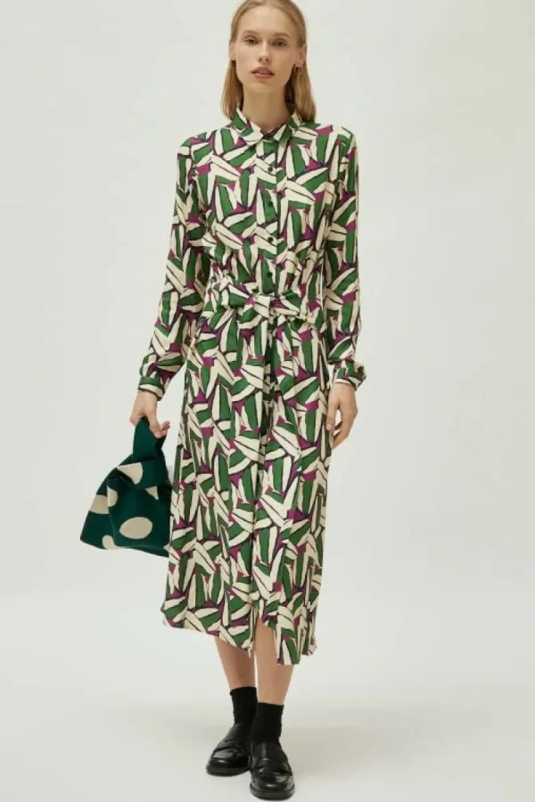 Vestido midi estampado geométrico verde-COMPAÑIAFANTASTICA Online