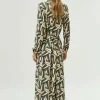 Vestido midi estampado geométrico verde-COMPAÑIAFANTASTICA Online