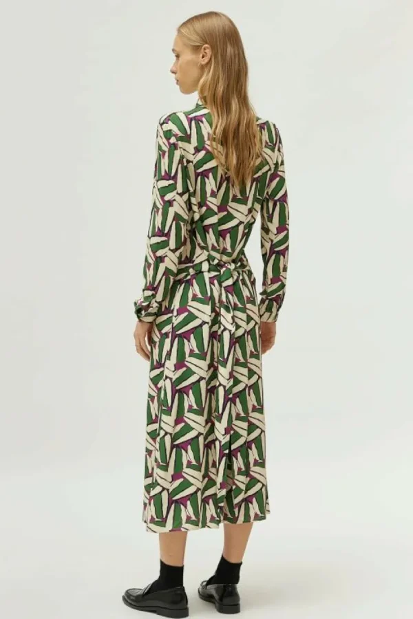 Vestido midi estampado geométrico verde-COMPAÑIAFANTASTICA Online