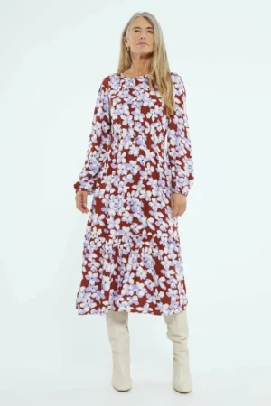 Vestido midi evasé con estampado de flores-COMPAÑIAFANTASTICA Cheap