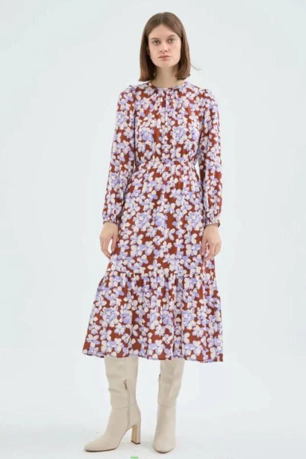 Vestido midi evasé con estampado de flores-COMPAÑIAFANTASTICA Cheap